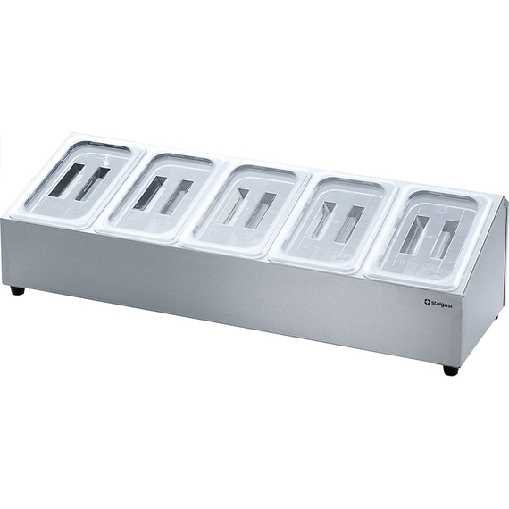 Edelstahl Ständer für Gastronormbehälter - 5 x GN 1/4 (150 mm) Edelstahl Ständer für Gastronormbehälter - 5 x GN 1/4 (150 mm)