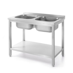 Hendi Tisch mit 2 Spülbecken und Ablage, verschraubt, Kitchen Line, 1000x600x(H)850mm