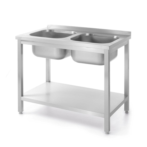 Hendi Tisch mit 2 Spülbecken und Ablage, verschraubt, Kitchen Line, 1000x600x(H)850mm Hendi Tisch mit 2 Spülbecken und Ablage, verschraubt, Kitchen Line, 1000x600x(H)850mm