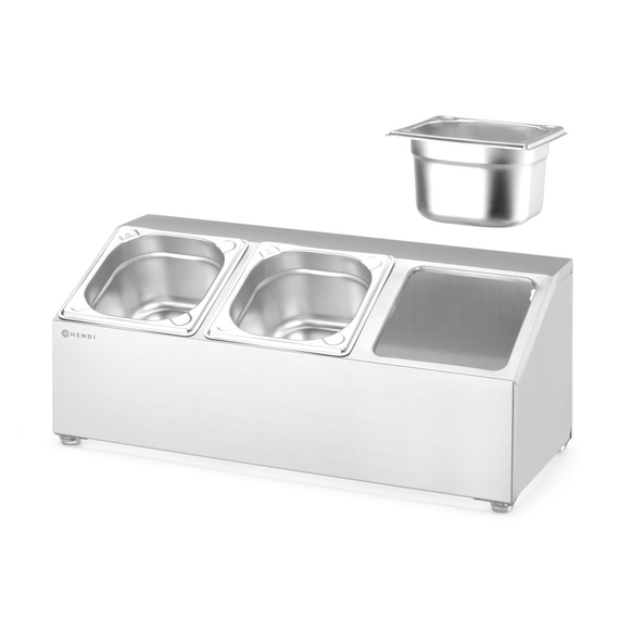 Hendi Halterung für Gastronorm-Behälter, 3 Fächer, 512x245x(H)215mm 3 Hendi Halterung für Gastronorm-Behälter, 3 Fächer, 512x245x(H)215mm