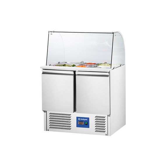 Starline Saladette mit Glasaufsatz, 2-türig, GN 1/1, Aufnahme 10x GN1/4, 900x705x1300 mm (BxTxH), ohne Aufkantung Starline Saladette mit Glasaufsatz, 2-türig, GN 1/1, Aufnahme 10x GN1/4, 900x705x1300 mm (BxTxH), ohne Aufkantung