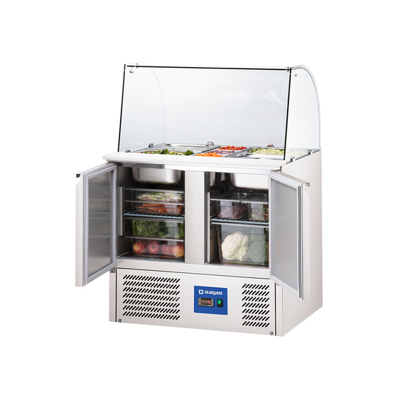 Starline Saladette mit Glasaufsatz, 2-türig, GN 1/1, Aufnahme 10x GN1/4, 900x705x1300 mm (BxTxH), ohne Aufkantung 1 Starline Saladette mit Glasaufsatz, 2-türig, GN 1/1, Aufnahme 10x GN1/4, 900x705x1300 mm (BxTxH), ohne Aufkantung