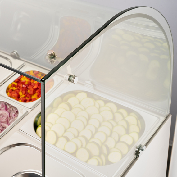 Starline Saladette mit Glasaufsatz, 2-türig, GN 1/1, Aufnahme 10x GN1/4, 900x705x1300 mm (BxTxH), ohne Aufkantung 2 Starline Saladette mit Glasaufsatz, 2-türig, GN 1/1, Aufnahme 10x GN1/4, 900x705x1300 mm (BxTxH), ohne Aufkantung