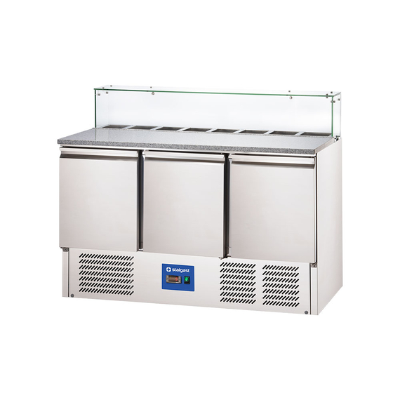 Starline Pizzatisch mit Glasabdeckung, 3-türig, GN 1/1, Aufnahme 8x GN 1/6, 1365x700x1090 mm (BxTxH) Starline Pizzatisch mit Glasabdeckung, 3-türig, GN 1/1, Aufnahme 8x GN 1/6, 1365x700x1090 mm (BxTxH)