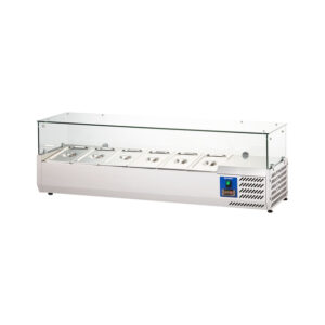 Starline Edelstahl Pizzakühlaufsatz mit Glasabdeckung, 6x GN 1/3, 1400x395x440 mm (BxTxH)