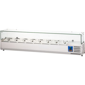 Starline Edelstahl Pizzakühlaufsatz mit Glasabdeckung, 8x GN1/4, 1800x335x440 mm (BxTxH)
