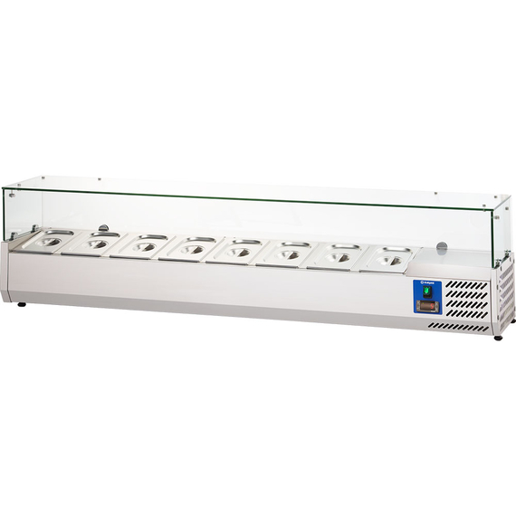 Starline Edelstahl Pizzakühlaufsatz mit Glasabdeckung, 8x GN1/4, 1800x335x440 mm (BxTxH) Starline Edelstahl Pizzakühlaufsatz mit Glasabdeckung, 8x GN1/4, 1800x335x440 mm (BxTxH)