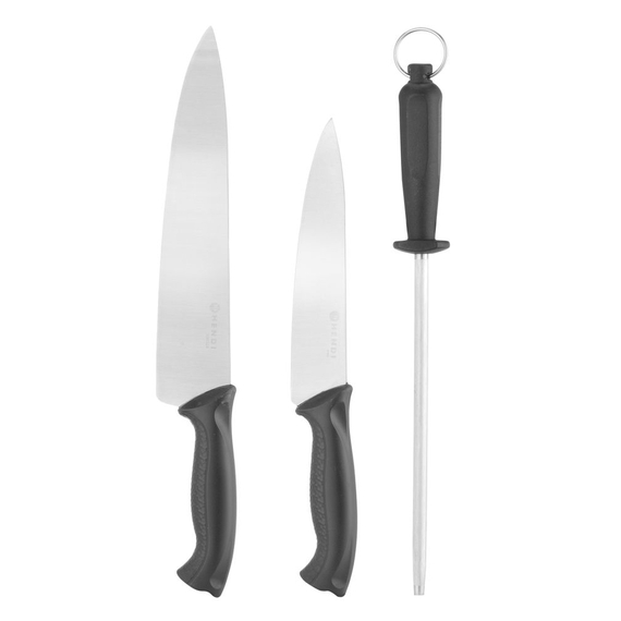 Hendi Messer- und Schärfwerkzeugsatz, Schwarz, (L)380mm 1 Hendi Messer- und Schärfwerkzeugsatz, Schwarz, (L)380mm