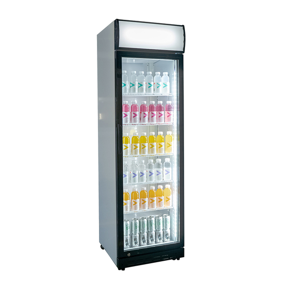 Glastür-Kühlschrank mit Werbedisplay, eine Flügeltür, 577x605x1978 (BxTxH) 1 Glastür-Kühlschrank mit Werbedisplay, eine Flügeltür, 577x605x1978 (BxTxH)