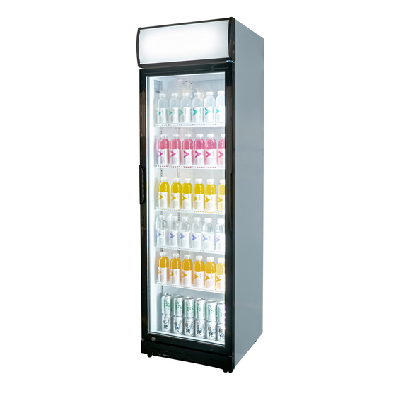 Glastür-Kühlschrank mit Werbedisplay, eine Flügeltür, 577x605x1978 (BxTxH) 2 Glastür-Kühlschrank mit Werbedisplay, eine Flügeltür, 577x605x1978 (BxTxH)