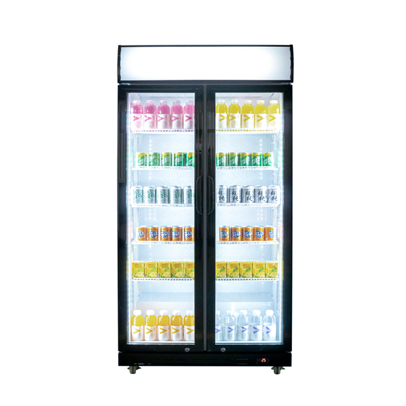 Glastür-Kühlschrank mit Werbedisplay, zwei Flügeltüren, 870x605x1996 (BxTxH) 3 Glastür-Kühlschrank mit Werbedisplay, zwei Flügeltüren, 870x605x1996 (BxTxH)