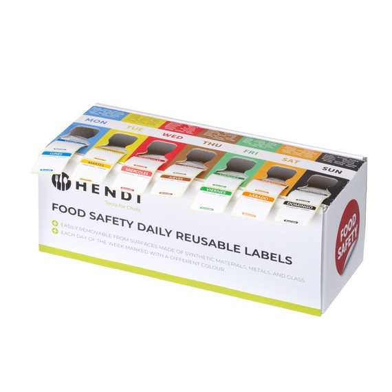 Hendi Satz Lebensmittelsicherheitsetiketten, mehrfach verwendbar, leicht herausnehmbar, mit Spender, 240x80x(H)100mm Hendi Satz Lebensmittelsicherheitsetiketten, mehrfach verwendbar, leicht herausnehmbar, mit Spender, 240x80x(H)100mm