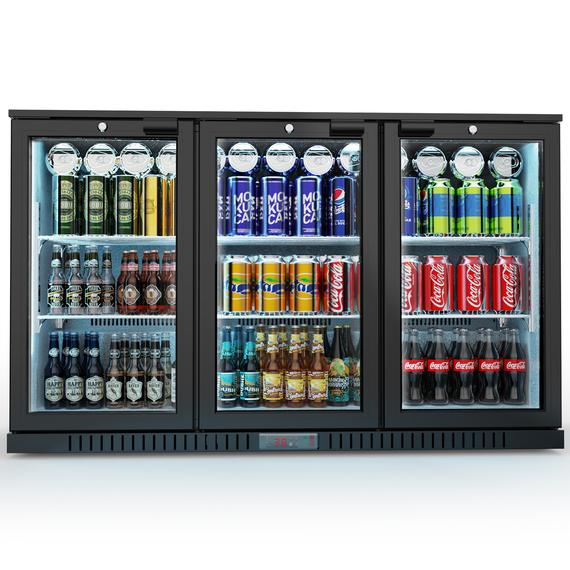 Bar Display Cooler, drei Flügeltüren, 1350x530x835 mm (BxTxH), schwarz Bar Display Cooler, drei Flügeltüren, 1350x530x835 mm (BxTxH), schwarz