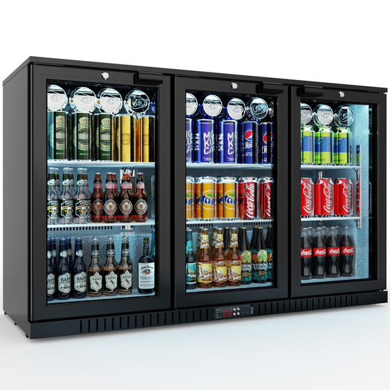 Bar Display Cooler, drei Flügeltüren, 1350x530x835 mm (BxTxH), schwarz 1 Bar Display Cooler, drei Flügeltüren, 1350x530x835 mm (BxTxH), schwarz