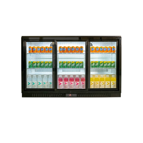 Bar Display Cooler, drei Schiebetüren, 1350x530x835 mm (BxTxH), schwarz Bar Display Cooler, drei Schiebetüren, 1350x530x835 mm (BxTxH), schwarz