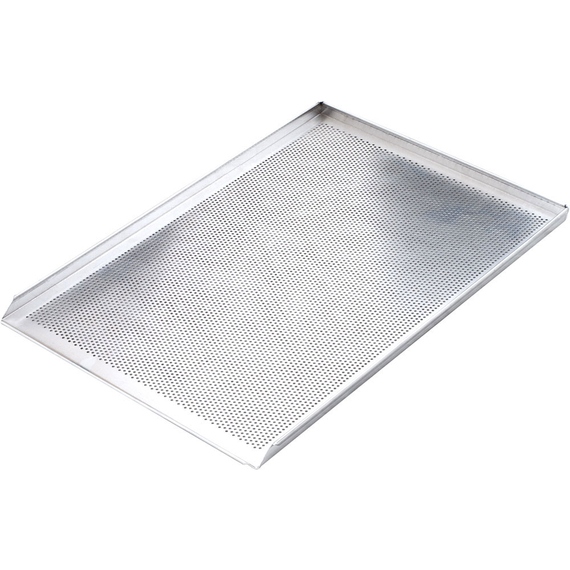 3-Rand-Backblech aus Aluminium, gelocht, Bäckernorm 600x400 mm 3-Rand-Backblech aus Aluminium, gelocht, Bäckernorm 600x400 mm