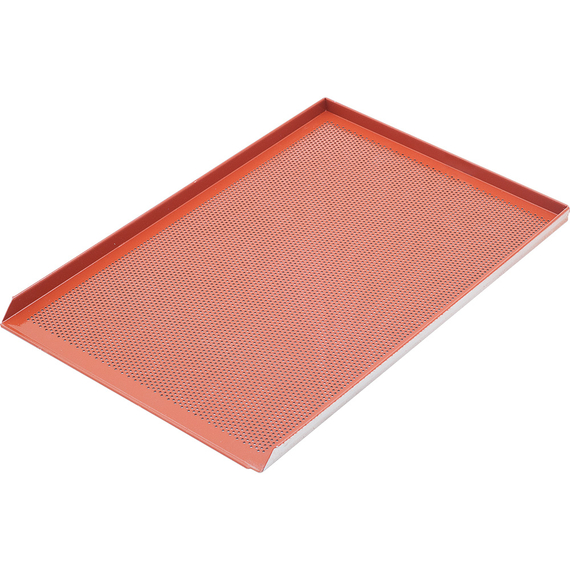 3-Rand-Backblech aus Aluminium, gelocht, Silikonbeschichtung, Bäckernorm 600x400 mm 3-Rand-Backblech aus Aluminium, gelocht, Silikonbeschichtung, Bäckernorm 600x400 mm