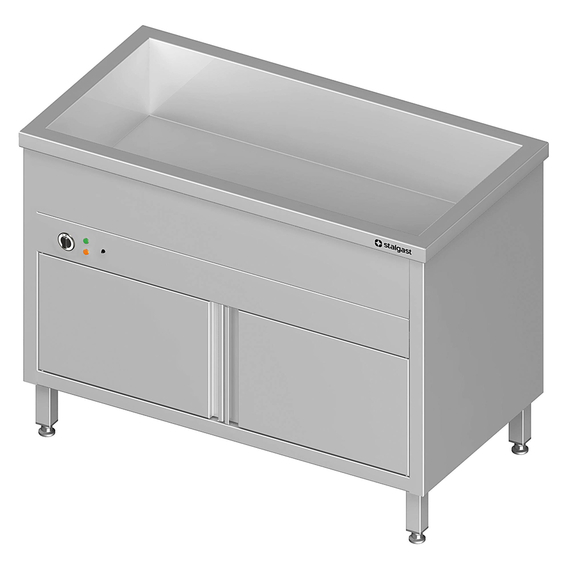 Stalgast Edelstahl Bain-Marie Standgerät mit geschlossenem Unterbau und einem Becken, für 2x GN1/760x600x850 mm Stalgast Edelstahl Bain-Marie Standgerät mit geschlossenem Unterbau und einem Becken, für 2x GN1/760x600x850 mm