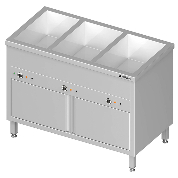 Stalgast Edelstahl Bain-Marie Standgerät mit geschlossenem Unterbau und separaten Becken, für 4x GN1/1410x600x850 mm Stalgast Edelstahl Bain-Marie Standgerät mit geschlossenem Unterbau und separaten Becken, für 4x GN1/1410x600x850 mm