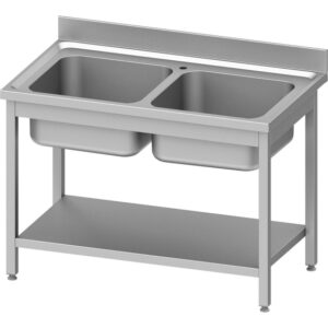 Stalgast Edelstahl Spültisch ECO mit Grundboden 1000x600x850 mm, mit zwei Becken und Aufkantung, Selbstmontage
