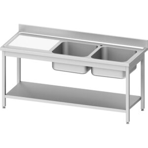 Stalgast Edelstahl Spültisch ECO mit Grundboden 1400x600x850 mm, mit zwei Becken rechts, mit Aufkantung, Selbstmontage