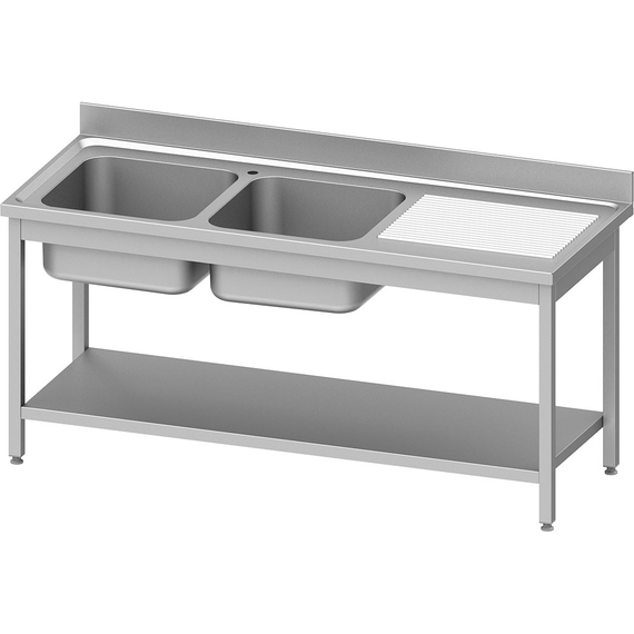Stalgast Edelstahl Spültisch ECO mit Grundboden 1400x700x850 mm, mit zwei Becken links, mit Aufkantung, Selbstmontage Stalgast Edelstahl Spültisch ECO mit Grundboden 1400x700x850 mm, mit zwei Becken links, mit Aufkantung, Selbstmontage