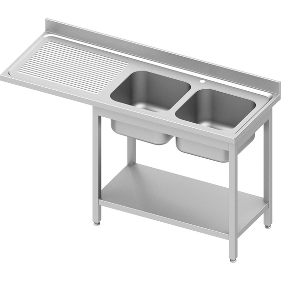 Stalgast Edelstahl Spültisch ECO mit Grundboden und Überstand 1600x700x900 mm, mit zwei Becken rechts, mit Aufkantung, Selbstmontage Stalgast Edelstahl Spültisch ECO mit Grundboden und Überstand 1600x700x900 mm, mit zwei Becken rechts, mit Aufkantung, Selbstmontage