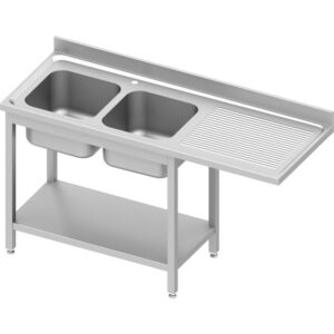 Stalgast Edelstahl Spültisch ECO mit Grundboden und Überstand 1800x700x900 mm, mit zwei Becken links, mit Aufkantung, Selbstmontage