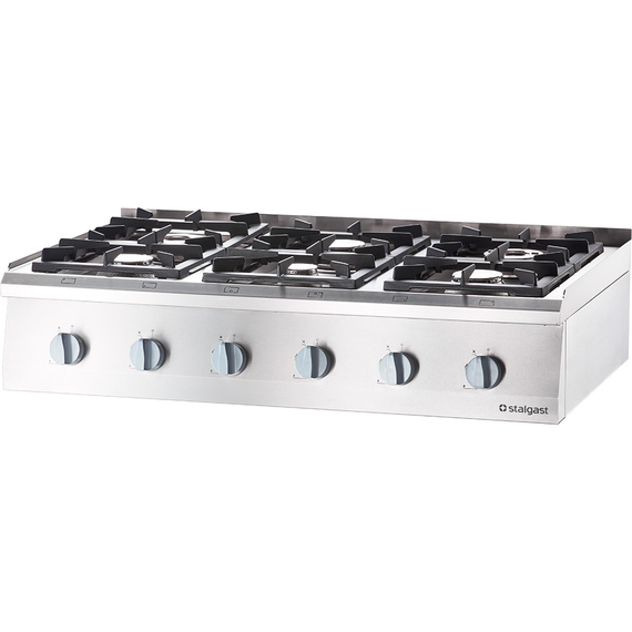 Stalgast Edelstahl Gas-Kochfeld mit 6 Brennern (3,5+2x5+2x7+9) als Tischgerät, Serie 700ND Stalgast Edelstahl Gas-Kochfeld mit 6 Brennern (3,5+2x5+2x7+9) als Tischgerät, Serie 700ND