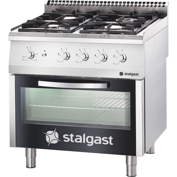 Stalgast Edelstahl Gasherd mit 4 Brennern (3,5x2x5+7) und Elektro-Umluft-Backofen GN1/1, Serie 700 ND Stalgast Edelstahl Gasherd mit 4 Brennern (3,5x2x5+7) und Elektro-Umluft-Backofen GN1/1, Serie 700 ND