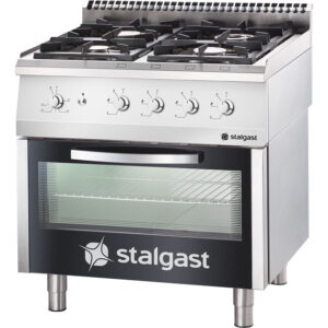 Stalgast Edelstahl Gasherd mit 4 Brennern (3,5+2x5+7) und Elektro-Backofen GN2/1, Serie 700 ND