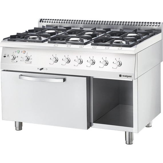 Stalgast Edelstahl Gasherd Basic mit 6 Brennern (3x3,5+3x5), Elektro-Umluft-Backofen GN1/1 und Regalfach, Serie 700 ND Stalgast Edelstahl Gasherd Basic mit 6 Brennern (3x3,5+3x5), Elektro-Umluft-Backofen GN1/1 und Regalfach, Serie 700 ND