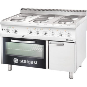 Stalgast Elektro-Herd mit 6 Kochplatten, statischem Backofen GN 2/1 und eintürigem Unterschrank, Serie 700 ND