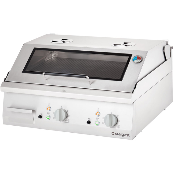 Stalgast Edelstahl Elektro-Griddleplatte als Tischgerät mit Deckel, 800x700 mm, gerillte Grillfläche, Serie 700 ND Stalgast Edelstahl Elektro-Griddleplatte als Tischgerät mit Deckel, 800x700 mm, gerillte Grillfläche, Serie 700 ND