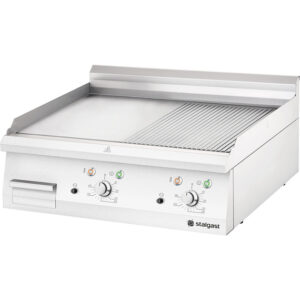 Stalgast Edelstahl Elektro-Griddleplatte als Tischgerät, 800x700 mm, ½ glatte/½ gerillte Grillfläche, Serie 700 ND