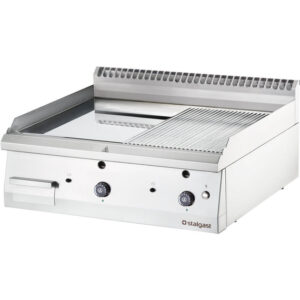Stalgast Gas-Griddleplatte, verchromt, Tischgerät, Serie 700 ND - ½ glatt / ½ gerillt 800x700x250 mm (BxTxH)