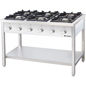 Stalgast Edelstahl Gasherd Serie 700, 6-Brenner (3,5+3x5+2x7), G20, 1200x700x850 mm (BxTxH)