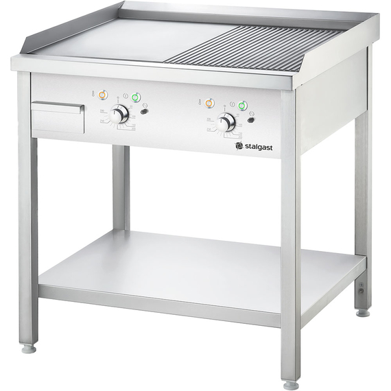 Stalgast Elektro-Griddleplatte als Standgerät - ½ glatt / ½ gerillt, Unterbau offen, 800 x 700 x 850 mm (BxTxH) Stalgast Elektro-Griddleplatte als Standgerät - ½ glatt / ½ gerillt, Unterbau offen, 800 x 700 x 850 mm (BxTxH)