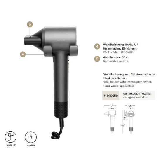 Aliseo Aero Brushless Haartrockner mit Wandhalterung HANG-UP 4 Aliseo Aero Brushless Haartrockner mit Wandhalterung HANG-UP