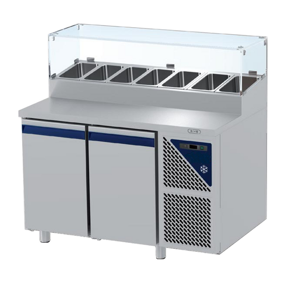 Prismafood Kühltisch 2 Türen mit Schaukasten Kapazität: 396 lt Temperatur: 0°C/+10°C Prismafood Kühltisch 2 Türen mit Schaukasten Kapazität: 396 lt Temperatur: 0°C/+10°C