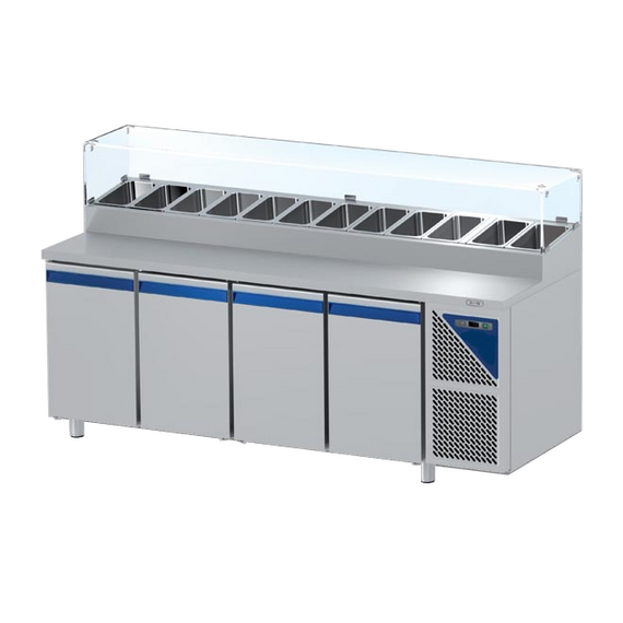 Prismafood Kühltisch 4 Türen mit Schaukasten Kapazität: 630 lt Temperatur: 0°C/+10°C Prismafood Kühltisch 4 Türen mit Schaukasten Kapazität: 630 lt Temperatur: 0°C/+10°C