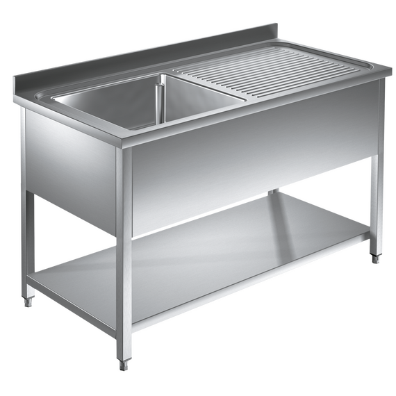 Prismafood Spültisch mit Grundboden 1,2m - 1 Becken links L50xB50xT30cm STD Prismafood Spültisch mit Grundboden 1,2m - 1 Becken links L50xB50xT30cm STD
