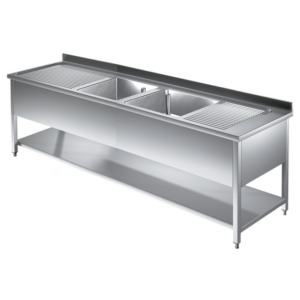 Prismafood Spültisch mit Grundboden 2,0m - 2 Becken mittig L50xB50xT30cm STD