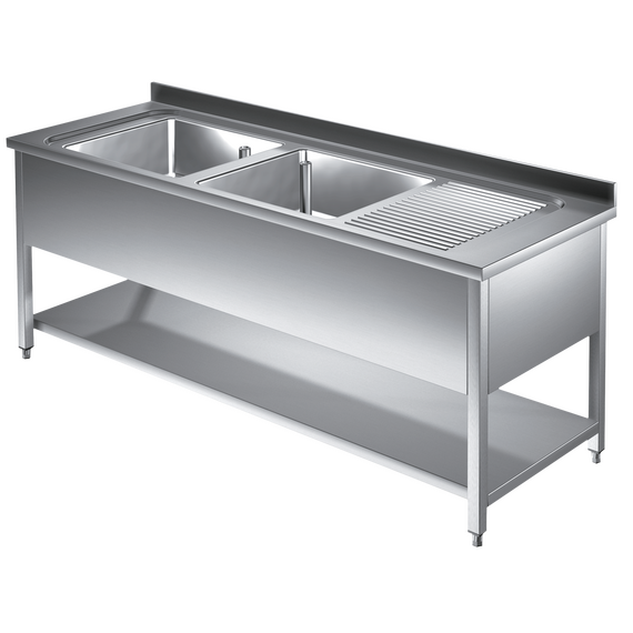 Prismafood Spültisch mit Grundboden 1,6m - 2 Becken links L40xB50xT25cm STD Prismafood Spültisch mit Grundboden 1,6m - 2 Becken links L40xB50xT25cm STD