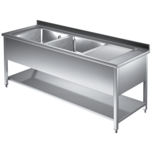 Prismafood Spültisch mit Grundboden 1,6m - 2 Becken links L40xB40xT25cm STD