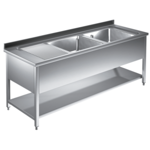 Prismafood Spültisch mit Grundboden 1,6m - 2 Becken rechts L40xB40xT25cm STD