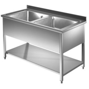 Prismafood Spültisch mit Grundboden 1,4m - 2 Becken mittig L50xB50xT30cm STD