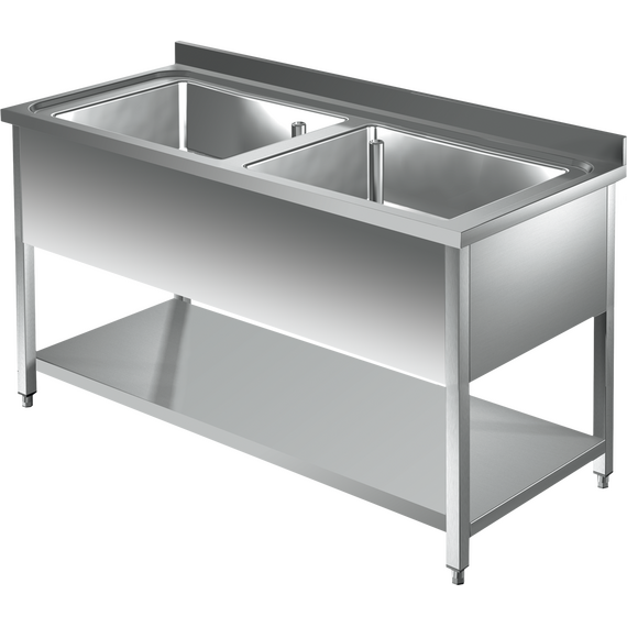 Prismafood Topf - Spültisch mit Grundboden 1,6m - 2 Becken L70xB42xT35cm STD Prismafood Topf - Spültisch mit Grundboden 1,6m - 2 Becken L70xB42xT35cm STD