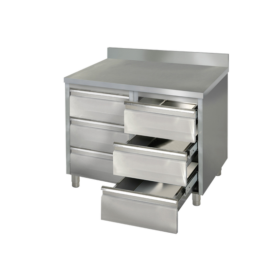 Prismafood Schubladenschrank 1,0m - mit 6 Schubladen und Aufkantung STD Prismafood Schubladenschrank 1,0m - mit 6 Schubladen und Aufkantung STD