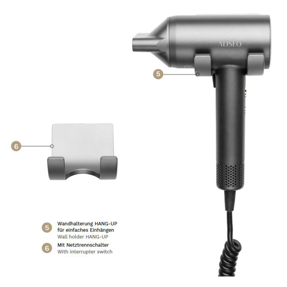 Aliseo Vento Brushless Haartrockner mit Wandhalterung HANG-UP 3 Aliseo Vento Brushless Haartrockner mit Wandhalterung HANG-UP